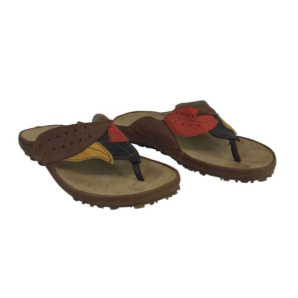 El Naturalista D60 Brown Leather Leaf Thong Sandals‎ Womens 37 Boho Spain